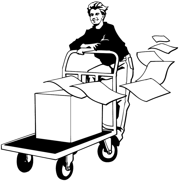 Boy riding on package dolly vinyl sticker. Customize on line. Printing and Graphical Production 076-0045